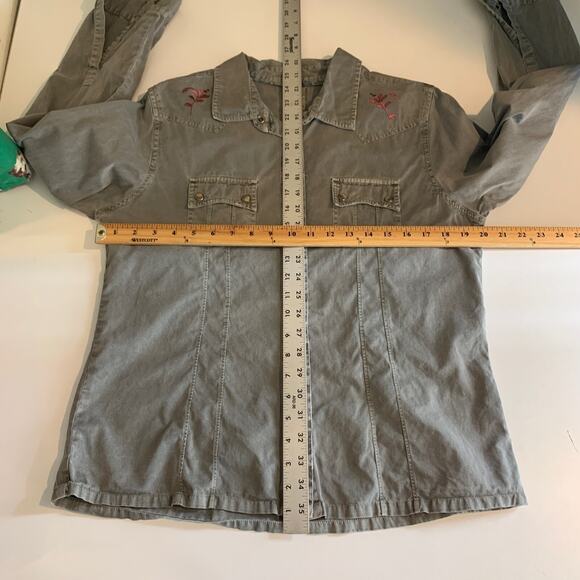 Gramicci Shirt Womens L Large Shitake Long Sleeve Button Up Pearl Snap Western - Picture 6 of 10